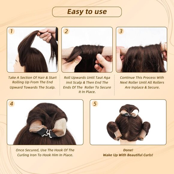 Overnight Heatless Hair Curler Blowout Rods All Hair Types, 3pcs Black - Picture 4 of 6